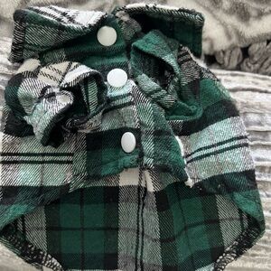 Plaid Green and Black pup flannel